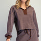 Skip Top Striped Collared V Neck Pullover