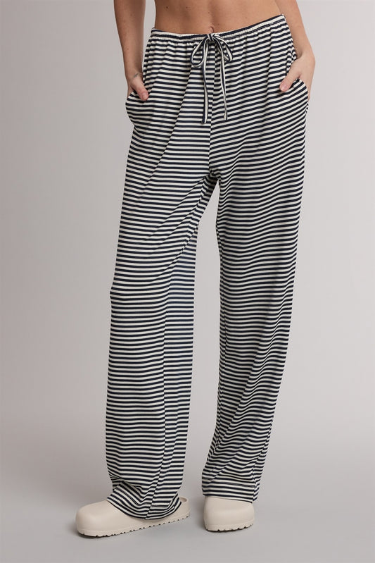 Imprint Pants Stripe Drawstring Knit Pants
