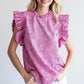 Irregular Dot Print Frill Mock Neckline Blouse