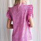 Irregular Dot Print Frill Mock Neckline Blouse