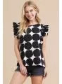 Fallon Polka Dot Ruffle Cap Sleeve Blouse