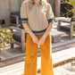 Golden Quarter Button Stripe Band Checker Print Knit Top