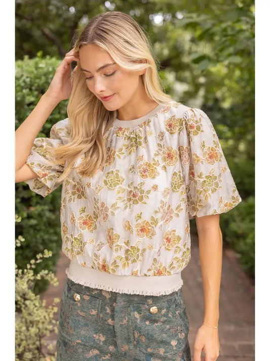 Monroe Floral Buttle Sleeve Blouse Top