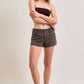 Teton Brown Cheetah Mid Rise Shorts by Hidden Denim