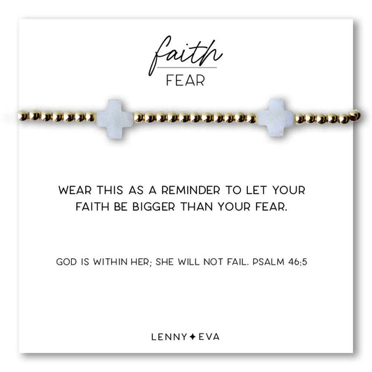 Faith Over Fear Moonstone Gemstone Cross Beaded Bracelet