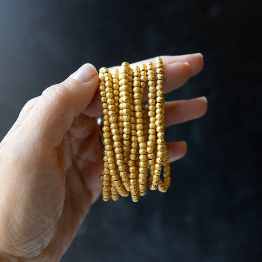 Tarnish Resistant Gold Plated 4mm Textured Beaded Stretch Br