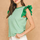Corbin Textured Stripe Bubble Ruffle Sleeve Knit Tee Top