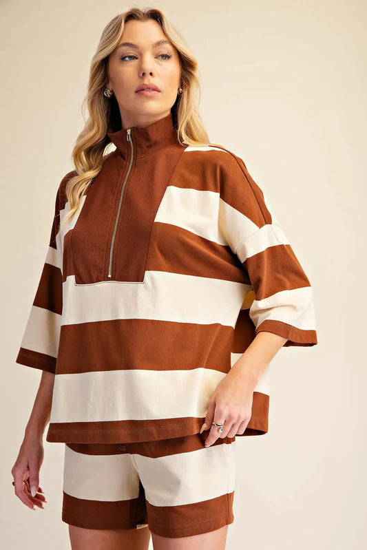 Agatha Relaxed 1/4 Zip Striped Sweatshirt
