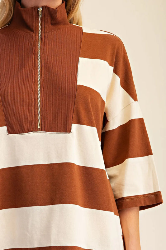 Agatha Relaxed 1/4 Zip Striped Sweatshirt