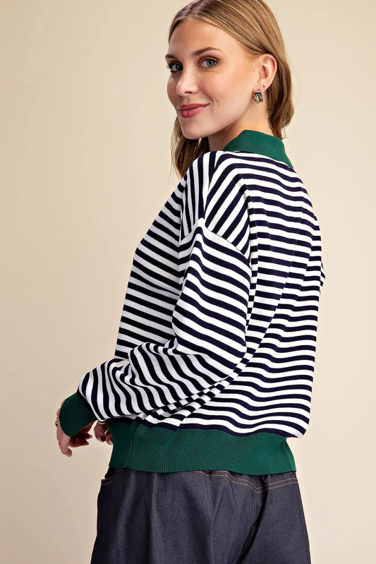Jude Contrast 1/4 Zip Stripe Sweater
