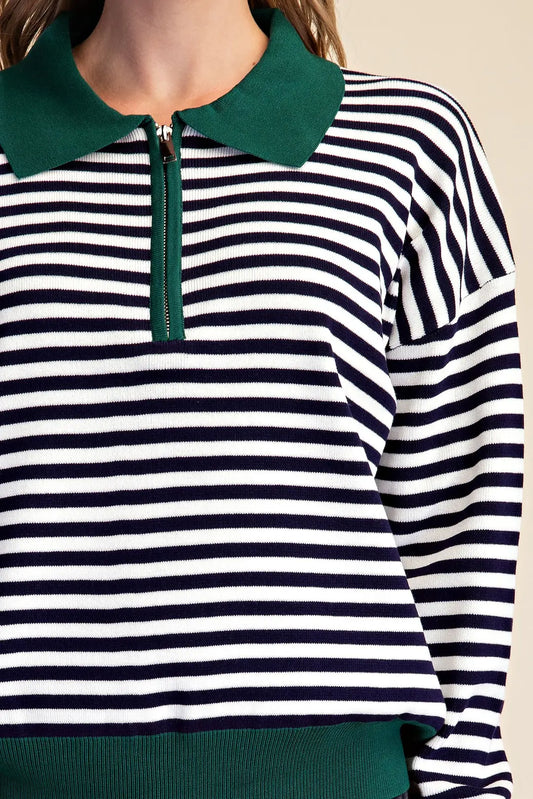 Jude Contrast 1/4 Zip Stripe Sweater