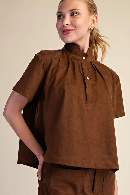 Oliver Short Sleeve Stand Collar Blouse