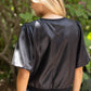 Park City Ribbed Knit Band Solid Faux Leather Top