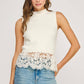 Richmond Lace Contrast Mock Neck Sleeveless Knit Top