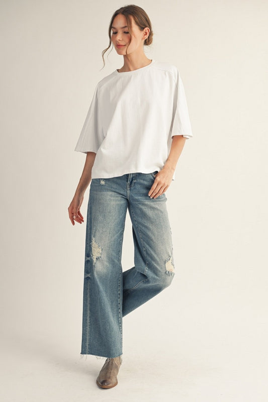 Peggy Drop Shoulder Mineral Washed Loose Fit Top