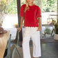 Sunday Scalloped Hemline Bubble Sleeve Solid Corduroy Top
