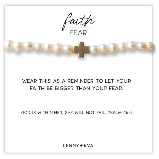 Faith Over Fear Freshwater Pearl Cross Beaded Bracelet