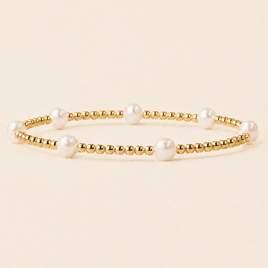 Tarnish Resistant Gold Plated Dot Pearl Stretch Bracelet