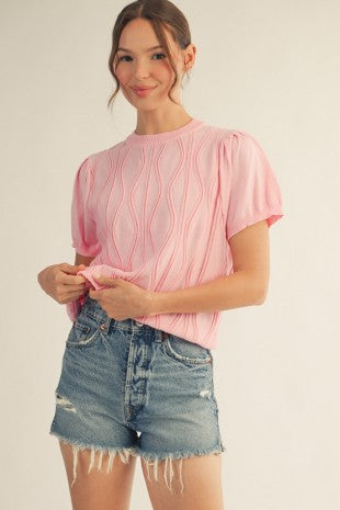 Wave Patterned Lightweight Sweater Top
