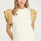 Louisville Ruffle Frill Mixed Media Knit Tee Top