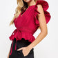 Midway Flutter Sleeve Peplum Poplin Top