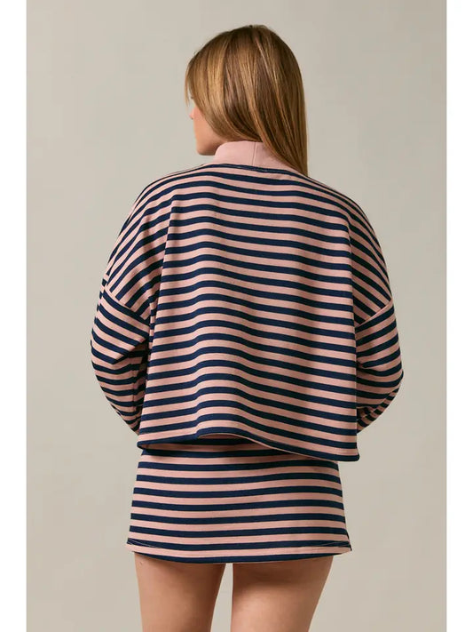 Luca Boxy Contrast Stripe Mock Neck Sweatshirt