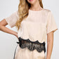 Hopins Lace Trim Short Sleeve Satin Tee Top