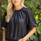 Park City Ribbed Knit Band Solid Faux Leather Top