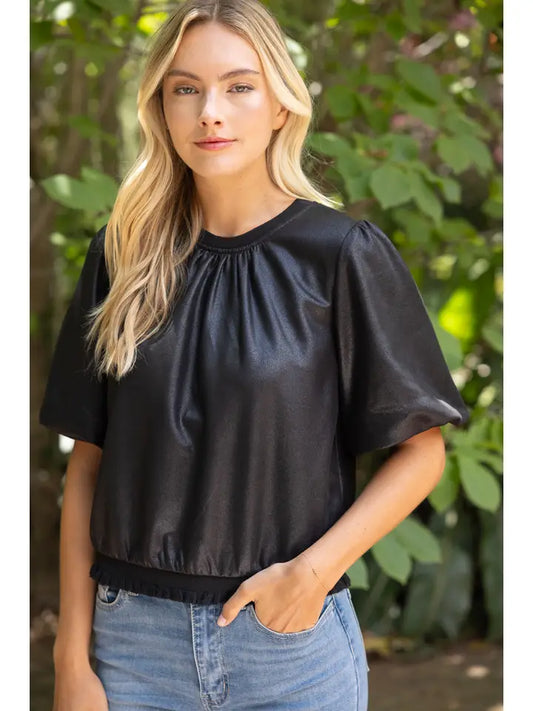 Faux Leather Puff Sleeve