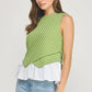 Georgetown Wrap-Over Mixed Media Sleeveless Striped Knit Top