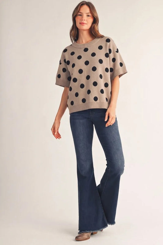 Chloe Short Sleeves Polka Dot Sweater