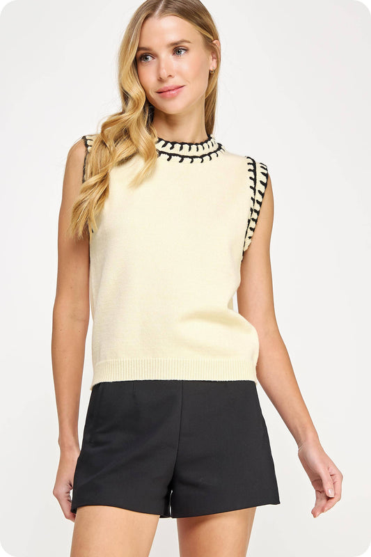 Winchester Embroidered Sleeveless Knit Tank Top