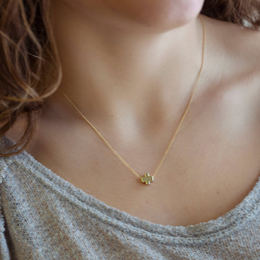 Faith Over Fear Gold Cross Necklace on Delicate Chain