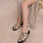 The Daytona | Black Two-Tone Raffia Gold Buckle Sandal