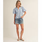 Charity Puff Sleeves Button Back Stripe Top
