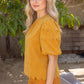 Justice Scalloped Hemline Bubble Sleeve Solid Corduroy Top