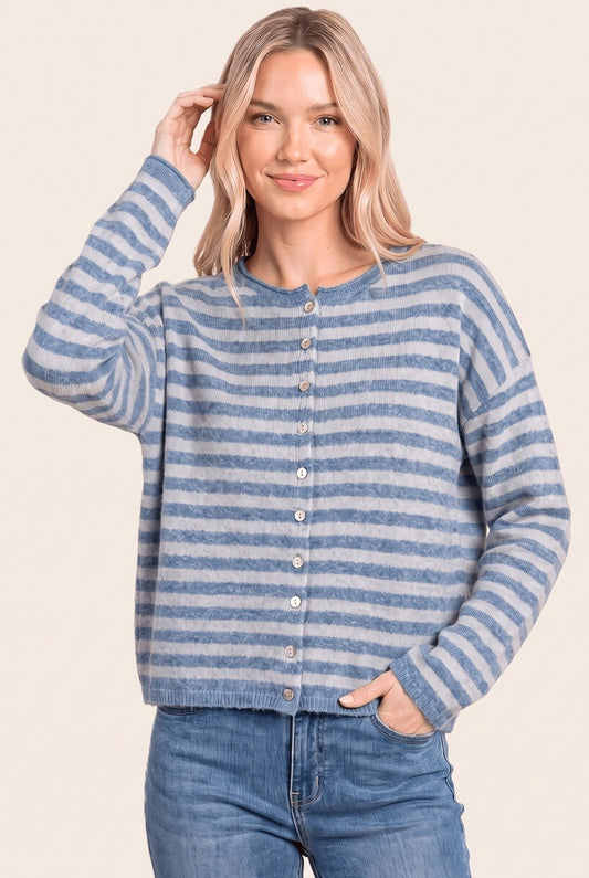 Maria Striped Button Down Sweater Carigan