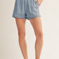 Easy Elastic Waist Washed Denim Shorts