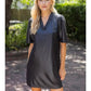 Ruffled V-Neck Solid Faux Leather Shift Dress
