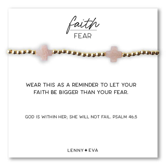 Faith Over Fear Sunstone Gemstone Cross Beaded Bracelet
