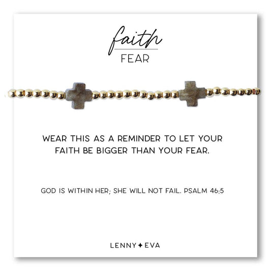 Faith Over Fear Labradorite Gemstone Cross Beaded Bracelet