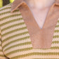 Rustic Solid Collared V-Neck Stripe Knit Top