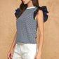 Corbin Textured Stripe Bubble Ruffle Sleeve Knit Tee Top