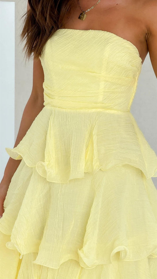 Gretchen Strapless Ruffled Scalloped Edge Layered Midi Dress