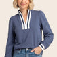 Techno Contrast Rib Banded Split Mock Neck Top
