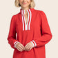 Techno Contrast Rib Banded Split Mock Neck Top