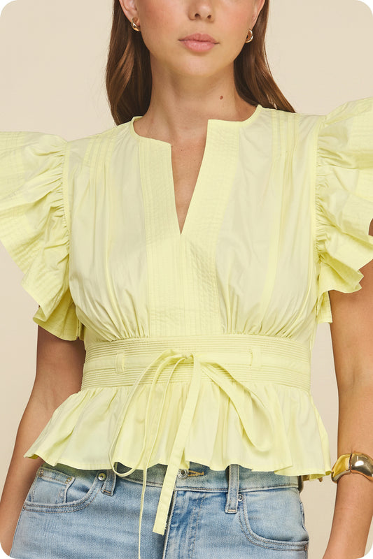 Helen Flutter Sleeve Peplum Poplin Top