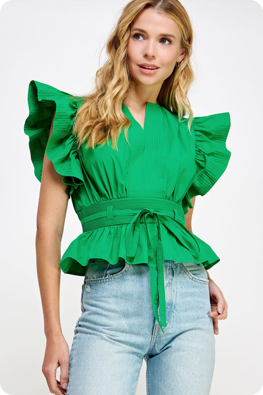 Helen Flutter Sleeve Peplum Poplin Top