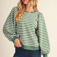 St. Charles Long Puff Sleeve Stripe Top