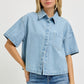 Closure Oversized Half Sleeve Cropped Denim Shirts